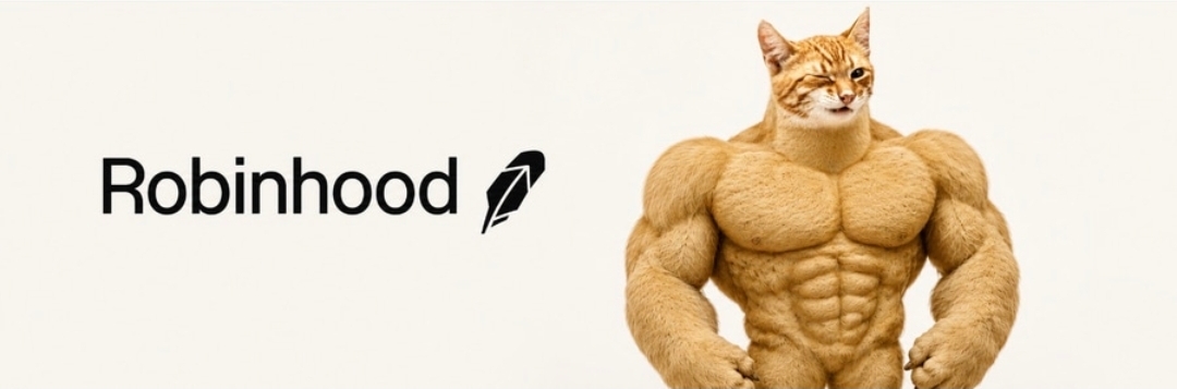 Buff cat banner with Robinhood wordmark